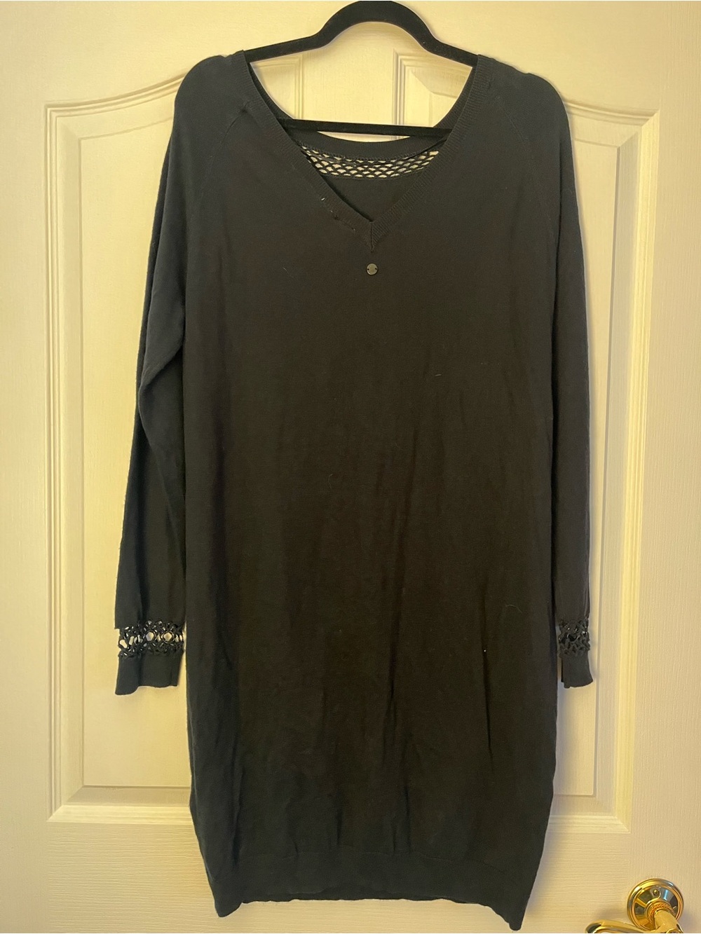 Roxy Black Knit Dress with Lace and V-Neck Back Detail Sz M